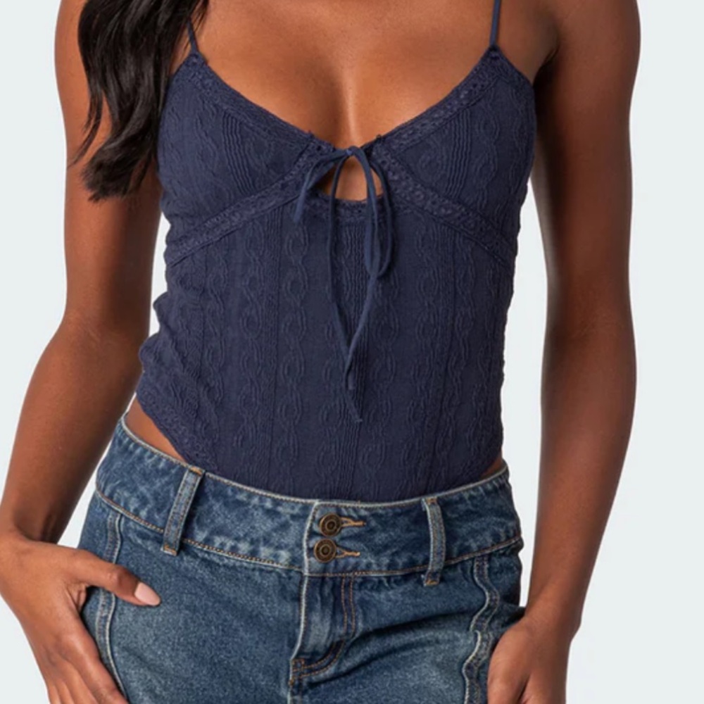 Navy Blue Lace-Up Women's Top